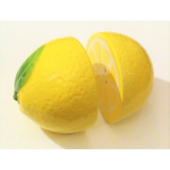Lemon Salt & Pepper Shakers 4” Figural Citrus Fruit Shaped Willow Street Designs - Picture 6 of 6